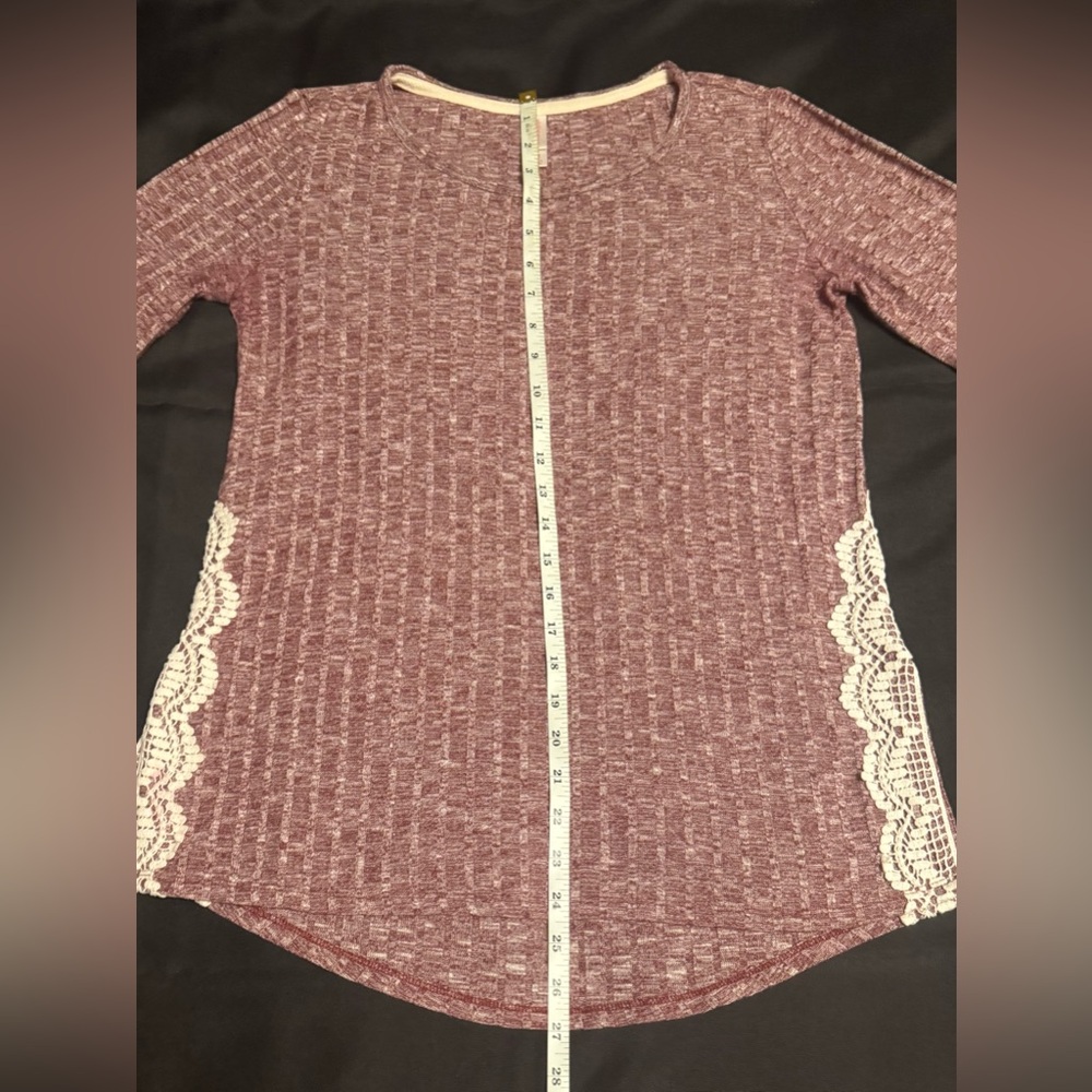 Xhilaration Women’s Red High-Low Sweater with Lace Accents.